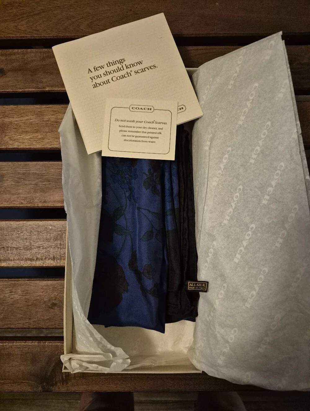 NIB Vintage 1990 Coach Italian Silk Scarf Floral Deadstock Box Inserts Rare